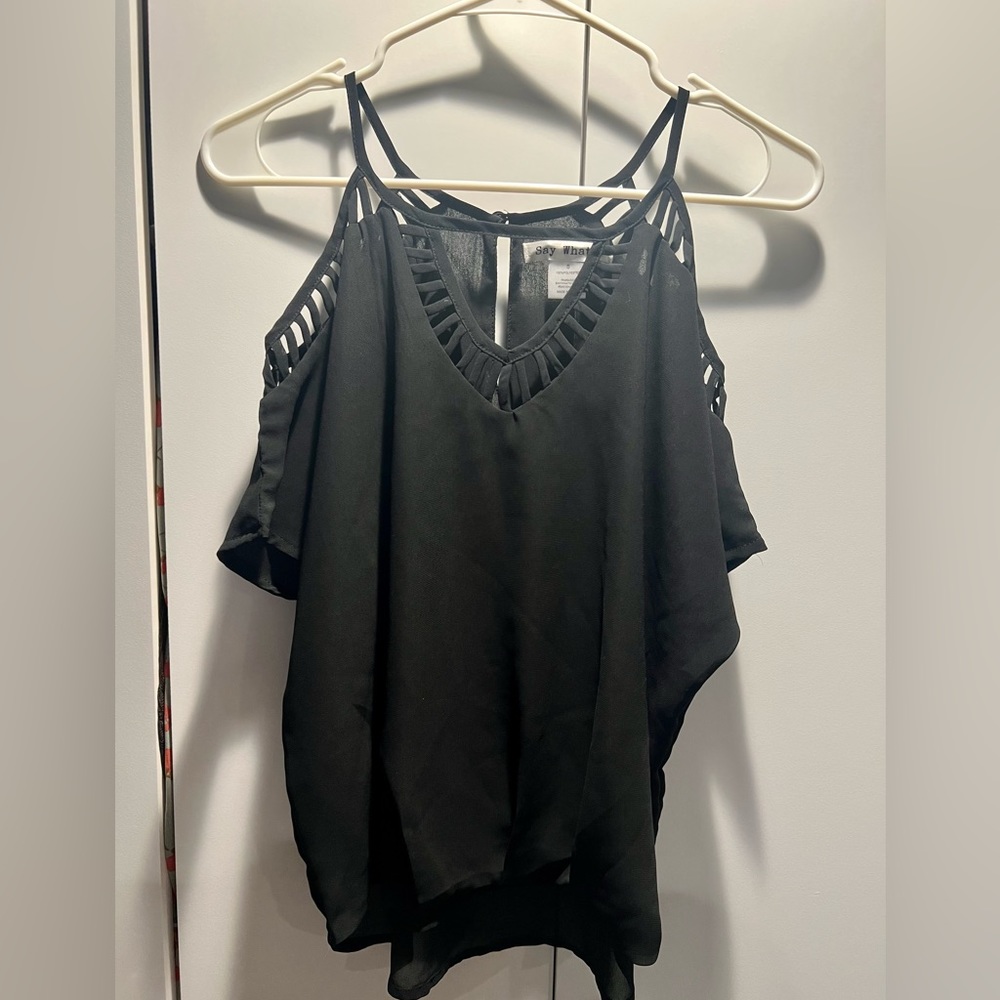 Say What? Black cold shoulder blouse